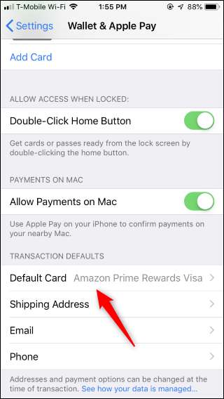 How to set default card in apple wallet