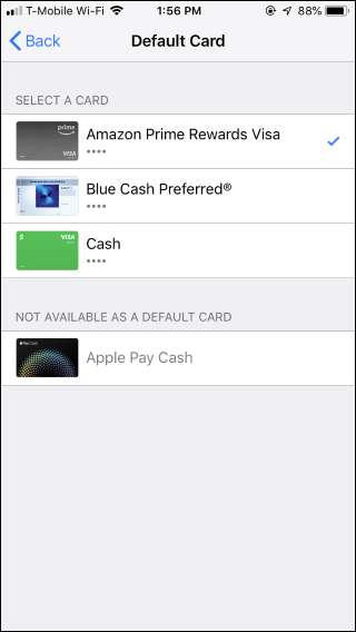 How to set default card in apple wallet